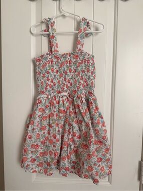 Janie and Jack White Floral Smocked Sundress with Coral and Aqua Flowers